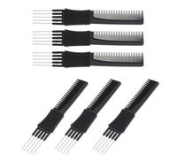 TEHAUX 6pcs Multi-function Teasing Comb Hairdressing Tail Comb Haircut Carbon Fiber Steel Practical Delicate Black Hair Picks Helps Increase Hair Growth Does Not Damage Roots for Men