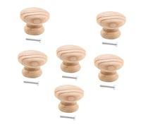 TEHAUX 6Pcs Solid Wood Handle Nordic Style Door Pulls with Screws Cabinet Knobs for Wardrobe Kitchen Furniture