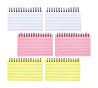 TEHAUX 6pcs Spiral Flash Cards 3x5 Inch Lined Notepad Bulk Writing Pad Paper and Plastic Material Resists Ink Bleed Suitable for School and Flash Card Study