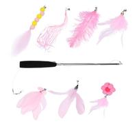 TEHAUX 7pcs Cat Fishing Rod Kitten Rod Set with Plush Replacement Heads Pink Plastic Interactive for Cats Bringing Fun and Joy