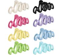 TEHAUX 8 Pcs Jelly Wave Hair Claw Clips for Women, Assorted Colors Including Black, Cream, Lake Blue, Green, Rose Red, Ivory, Sky Blue, Purple, Strong Hold Jaw Clips for Thick Hair