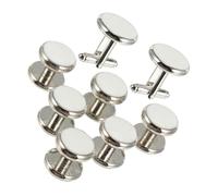 TEHAUX 8pcs French Style Shirt Cufflinks Set Round White Enamel Studs for Men, Copper Tuxedo Buttons for Formal Business and Wedding Occasions, Box Included