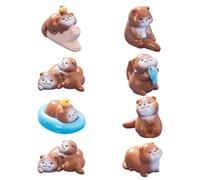 TEHAUX 8pcs Otters Figurine Home Decor Miniature Animal Statue Resin Robust Material Brown Color Adorable Design Playful Style Indoor Potted Plant Decor
