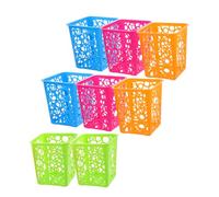 TEHAUX 8pcs Square Pencil Holder Multipurpose Desktop Organizer for Office and School Mini Trash Can and Stationery Storage Baskets Lightweight Decorative Pen and Makeup Cup