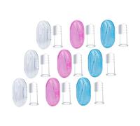 TEHAUX 9pcs Silicone Finger Toothbrush Set Storage Box, Soft Teething Brush and Oral Massager for Newborns to 3 Years, Blue and Pink Finger Sleeve Cleaners