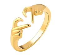 TEHAUX Adjustable Gold Heart Hug Ring for Women Minimalist Open Finger Ring Jewelry Double Hand Embrace Design
