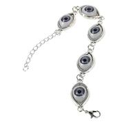 TEHAUX Adjustable Vintage Punk Angel Devil Blue Eye Chain Bracelet for Women, Retro Silver Tone Charm Wristband Jewelry with Evil Eye Bead, Trendy Link Bracelet for Fashion Accessories