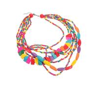 TEHAUX African Boho Chunky Bead Necklace Layered Vintage Rainbow Wooden Beads Ethnic Statement Necklace for Women and Men Party Jewelry