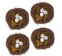 TEHAUX Artificial Bird Nest Easter Decor 4 Sets with Eggs Lightweight Rattan and Foam Material Natural Style for Indoors Party Supplies and Photo Props