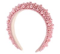 TEHAUX Baroque Style Sponge Pearl Hairband Pink Retro Creative Headdress Women’s Hair Hoop for Party and Daily Wear