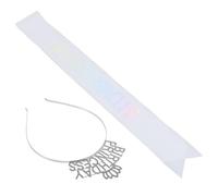 TEHAUX Birthday Crown Headband with White Iridescent Princess Tiara and Glittering Birthday Sash Set for Women Party Hair Accessory