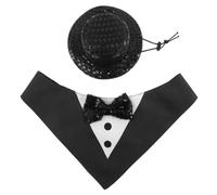 TEHAUX Black Formal Dog Tuxedo Dress up Kit with Hat and Bandana, Polyester Stylish Outfit for Dogs and Cats, for Weddings and Celebrations, Quick Outfit Assembly