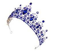 TEHAUX Blue Rhinestone Wedding Tiara Headband for Bride, Bridal Crown with Crystal Rhinestones, Elegant Hair Accessory for Weddings and Special Occasions