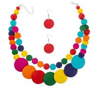 TEHAUX Bohemian Multilayer Wooden Beaded Necklace with Geometric Large and Small Beads Colorful Chunky Choker for Women and Men African Ethnic Style Jewelry