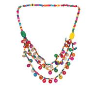 TEHAUX Bohemian Style Multilayer Colorful Wood Bead and Coconut Shell Pendant Necklace Handmade Beaded Jewelry for Women Beachwear and Casual Wear Random Color