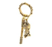 TEHAUX Brass Monkey Keyring with Stick Figurine Multifunctional Car Keychain and Bag Charm Zodiac Monkey Ornament Chinese Mythology Collectible with Detailed Polished Design