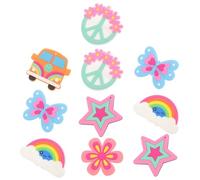 TEHAUX Brooch Pins Easy to Put or Take 10pcs Vintage Hippy Style Cartoon Metal and Silicone Material for Clothing Decoration or Bags