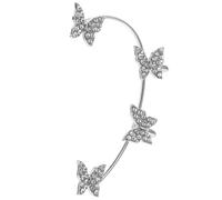 TEHAUX Butterfly Ear Cuff No Piercing Zircon Clip Earrings for Women Left Ear Silver Tone Party Accessory