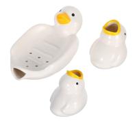 TEHAUX Ceramic Toothbrush Holder for Bathroom Countertop, Duck Shaped Cartoon Organizer Stand, Maximising Space and Organising Toothbrushes and Soap, White Funny Creative Design