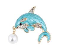 TEHAUX Charming Dolphin Shape Alloy Women Brooch with Pearl Accent Chic Pin for Party and Daily Wear Unique Fashion Accessory Gift for Ladies in Blue