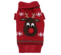 TEHAUX Christmas Pet Dog Sweater Red Pullover Design Acrylic Fibers Warm Deer Shape Front Leg Hole for Winter Holly Sweater Party Puppy Clothing