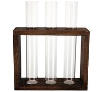 TEHAUX Creative Hydroponic Test Tube Vase with Wooden Frame, Glass Water Planting Container for Indoor Adornment, Unique 3-hole Design Not Easy to Break or Deform
