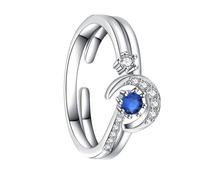TEHAUX Creative Two-in-one Open Design Copper Ring with Star Moon Pattern, Stylish Silver Tone Finger Ring for Women, Romantic Accessory for Everyday Wear