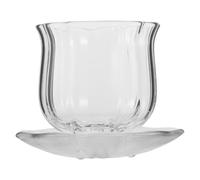 TEHAUX Creative Versatile Use Glass Tea Cup Pumpkin Shaped with Saucer and Tray, Crystal Material for Fall and Autumn Tea Art Performance for Halloween Seasonal Decor