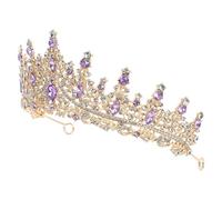 TEHAUX Crystal Rhinestone Bridal Hair Crown Headband for Brides Wedding Accessories Princess Tiara Prom Hairpiece Party Hair Jewelry, Gold and Purple