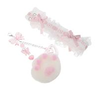 TEHAUX Cute Bow Keyboard Charm Snap Strap for Mechanical Keyboards with Lace Fabric and Cat Paw Design Decorative Reduces Hand Fatigue for Workspace