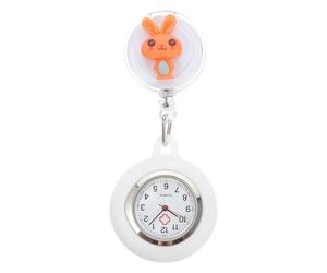 TEHAUX Cute Rabbit Designed Cartoon Pocket Watch for Nurses with Dial and Easy to Wear Silicone Alloy Clip, Practical Chest Watch for Work the Hospital