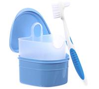 TEHAUX Denture Storage Case with Brush for Cleaning and Storing Dentures Blue Plastic Material for Traveling and Business Trips Random Color