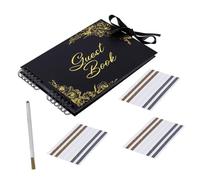 TEHAUX DIY Gold Foil Wedding Guest Book Thick Spiral Scrapbook Album Black for Party Sign in Memory Keepsake for Wishes and Messages Hardcover for Family and Friends Celebration