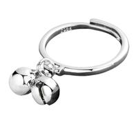 TEHAUX Double Bell Adjustable Open Ring for Women, Cute Dangling Ball Finger Ring, Decorative Silver Tone Jewelry for Everyday Wear