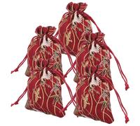 TEHAUX Drawstring Jewelry Bags Small Makeup Pouches 10x13cm Zao Red Crane Pattern Organza Fabric Party Favor Bags 5pcs for Wedding and Cosmetic Storage