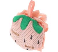 TEHAUX Exfoliating Shower Ball Body Scrubber Strawberry Shaped Pink Cute Korean Style Bath Loofah with Invigorating Cleanse Soft Polyester Cotton Material for Bath Routine