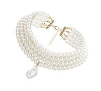 TEHAUX Geometric Beaded Necklace for Women, Multilayer Simulated Pearl Collarbone Chain, Minimalist round Pendant Neck Accessory for Casual and Party Wear