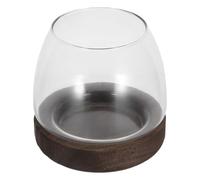 TEHAUX Glass Micro Landscape Bottle with Wooden Base, Crystal Small Fish Tank and Plant Holder for Windowsills and Small Shelves, Elegant Hydroponic Culture Terrarium