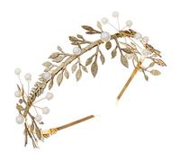 TEHAUX Gold Pearl Leaf Headband Wedding Hair Accessories Bridal Headpiece for Bride Roman Wreath Style Party Hair Decoration