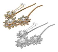 TEHAUX Hair Chopsticks Classic Retro Style with Pearl Flower and Tassel Decoration 2pcs Alloy Material Easy to Slide into Bun Hair Forks for Women