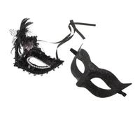 TEHAUX Half Face Plastic Masks Venetian Masquerade Masks 2pcs Black with Intricate Surface Painting and Comfortable Fit for Couple for Venice Carnival and Theater Events