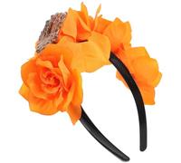 TEHAUX Halloween Ghost Claw Headband Simulation Rose Flowers, Orange Plastic and Cloth Material, Not Easy to Fade and Holds Hair Shape, Cosplay Hair Hoop for Halloween Party or Photo