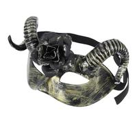TEHAUX Halloween Half Face Goat Mask with Floral Ram Horn Design, Comfortable Plastic Material and Adjustable Elastic Band for Themed Events and Costume Parties