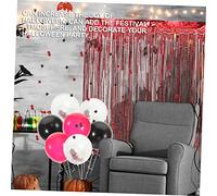 TEHAUX Halloween Party Decoration with Black Red Balloons Red Fringe Curtains Spider Sequins Easy to Assemble Festival Decor for Wall Ceiling Window Adds Joyful Atmosphere and Photo