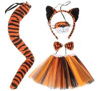 TEHAUX Halloween Tiger Headband Set with Comfortable Cloth Material, Cute Tiger Ears and Tail Accessories for Cosplay and Events, Easy to Hair Hoop with Delicate Details