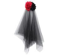 TEHAUX Halloween Veil Hairpin with Crimson and Ebony Rose Decor, Flexible Gauze Headband for Costume Party, Chic Cosplay Veil Hair Clip Creating Horror Atmosphere