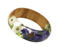 TEHAUX Hand-made Resin Dried Flower Bracelet Delphinium and Wooden Elements, Creative Stylish Wrist Decoration for Han Chinese Costume and Dresses, All-match Bangle Assorted Assorted