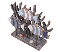 TEHAUX Handcrafted Mediterranean Wooden Coral Fish Sculptures Nautical Coastal Tabletop Ornaments Small Space-saving Wood Coral Decor for Tv Cabinets and Beach Home Decorations