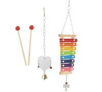 TEHAUX Hanging Chicken Chew for Parrots and Chickens Wooden Foraging with Stainless Steel Mirror Sturdy and Fun to Keep Pets Happy and Active