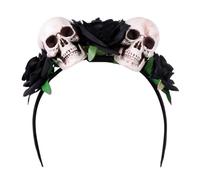 TEHAUX Headband Accessories Simulation with Rose and Flower Skull Halloween Black Cloth Material Hoop for Decor Gothic Hair Party Costume